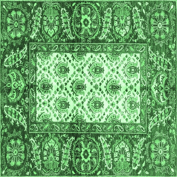 Ahgly Company Indoor Square Oriental Emerald Green Traditional Area Rugs, 4' Square