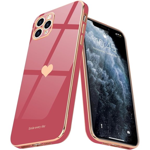 iPhone 11 Pro Case  Girl Women Cute Love-Heart Luxury Bling Plating Soft Back Cover Raised Full Camera Protection Bumper Silicone Shockproof Phone Case  iPhone 11 Pro, Bright Blush