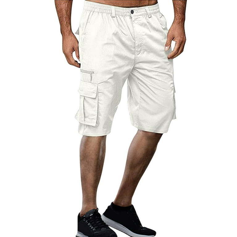 HCNTES Mens Cargo Shorts Casual Cotton Loose Fit Lightweight with Multi Pockets Shorts Elastic Waist Stretch Golf Shorts White XL Walmart