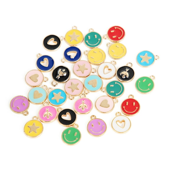 Cousin DIY 30 Piece Enamel Smiley and Icon Charms, Gold Metal, Adult, Unisex, Model 69995732