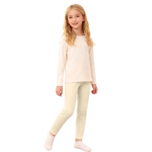 Byoo Toddler Girl's Solid Leggings Lightweight Elastic Waist High Rise Tights Trousers Kids Soft Daily Pull-On Tights Pants,Beige