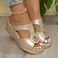 thumbnail image 6 of Xucatan Women's Rhinestone Wedge Sandals, Metallic Faux Leather Open Toe Mules, Glamorous Plus Size Slip On Shoes for Evening Events Gift, 6 of 9