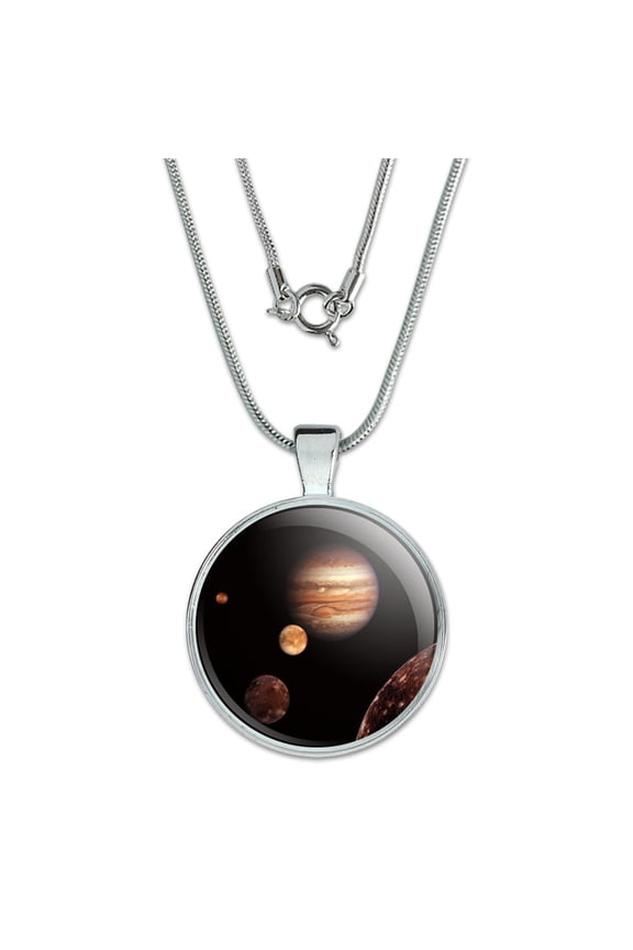 Planet Jupiter With Io Europa Ganymede and Callisto Moons Space 1" Pendant with Sterling Silver Plated Chain