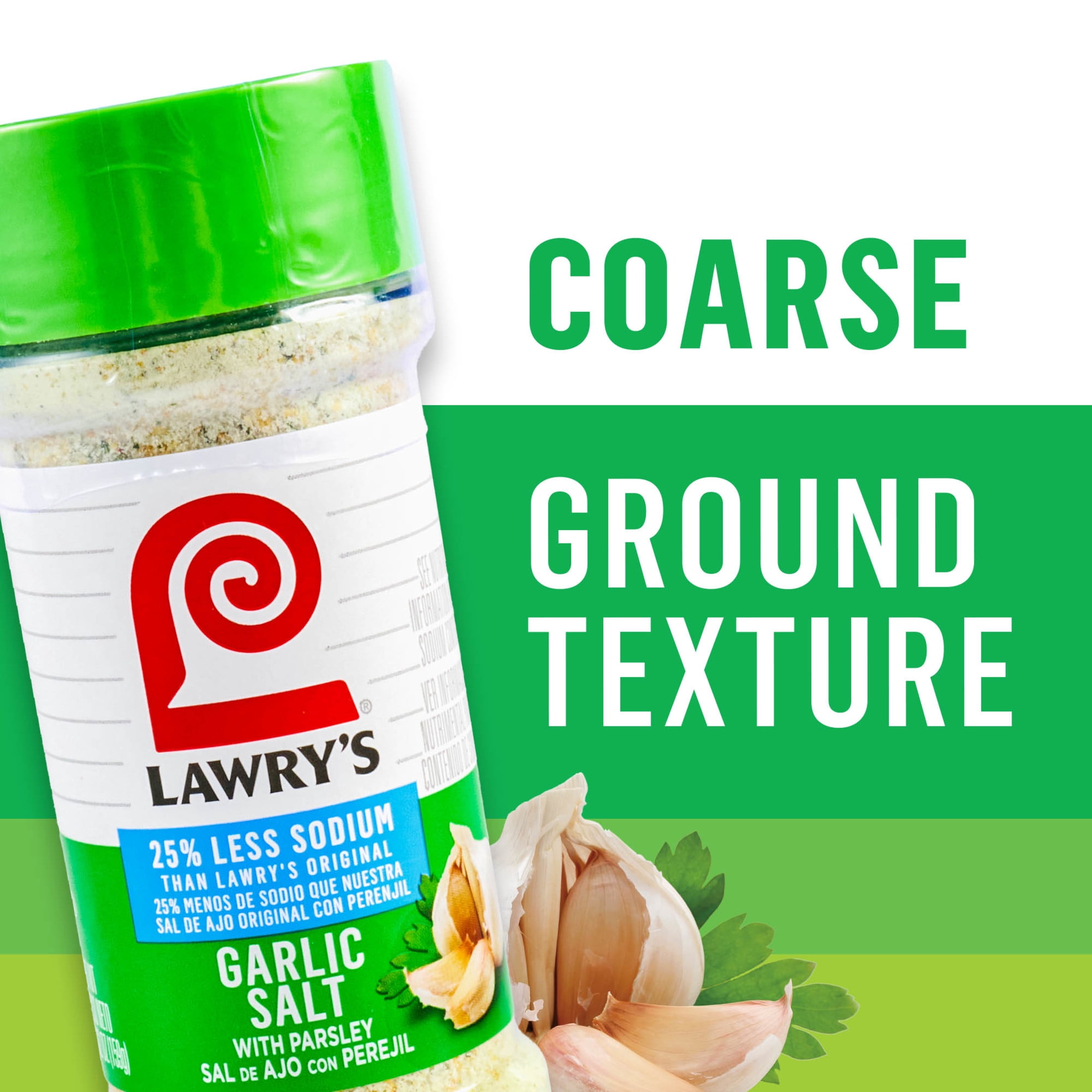 (3 pack) Lawry's Kosher 25% Less Sodium Garlic Salt With Parsley, 5.62 oz Bottle