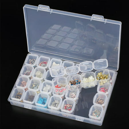 Clear Plastic 28 Slots Adjustable Jewelry Storage Box Case Bead Organizer Container