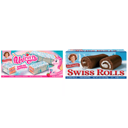 Little Debbie Unicorn Cakes, 8 ct&Little Debbie Swiss Rolls, Twin Wrapped, 12 ct