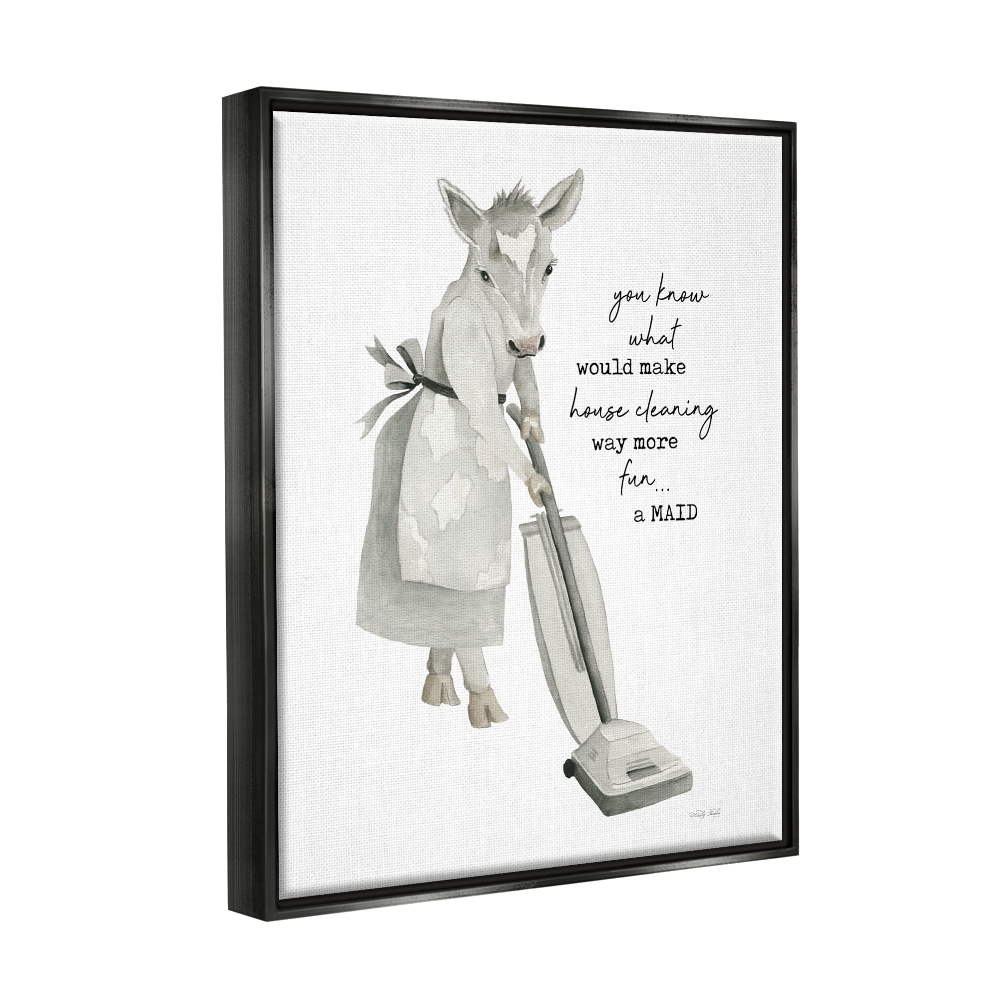 Stupell Industries Funny Cleaning Cow Phrase Animals & Insects Painting Black Floater Framed Art Print Wall Art, 17 x 21