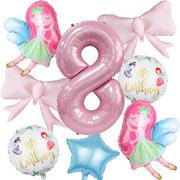 Little Fairy Digital Balloon Set withTwo elegant pink bow Suitable for Girls' Birthday Parties Decoration.