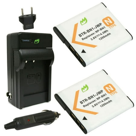 Replacement for Sony DSC-W650 Battery (2-Pack 1200mAh) and Charger