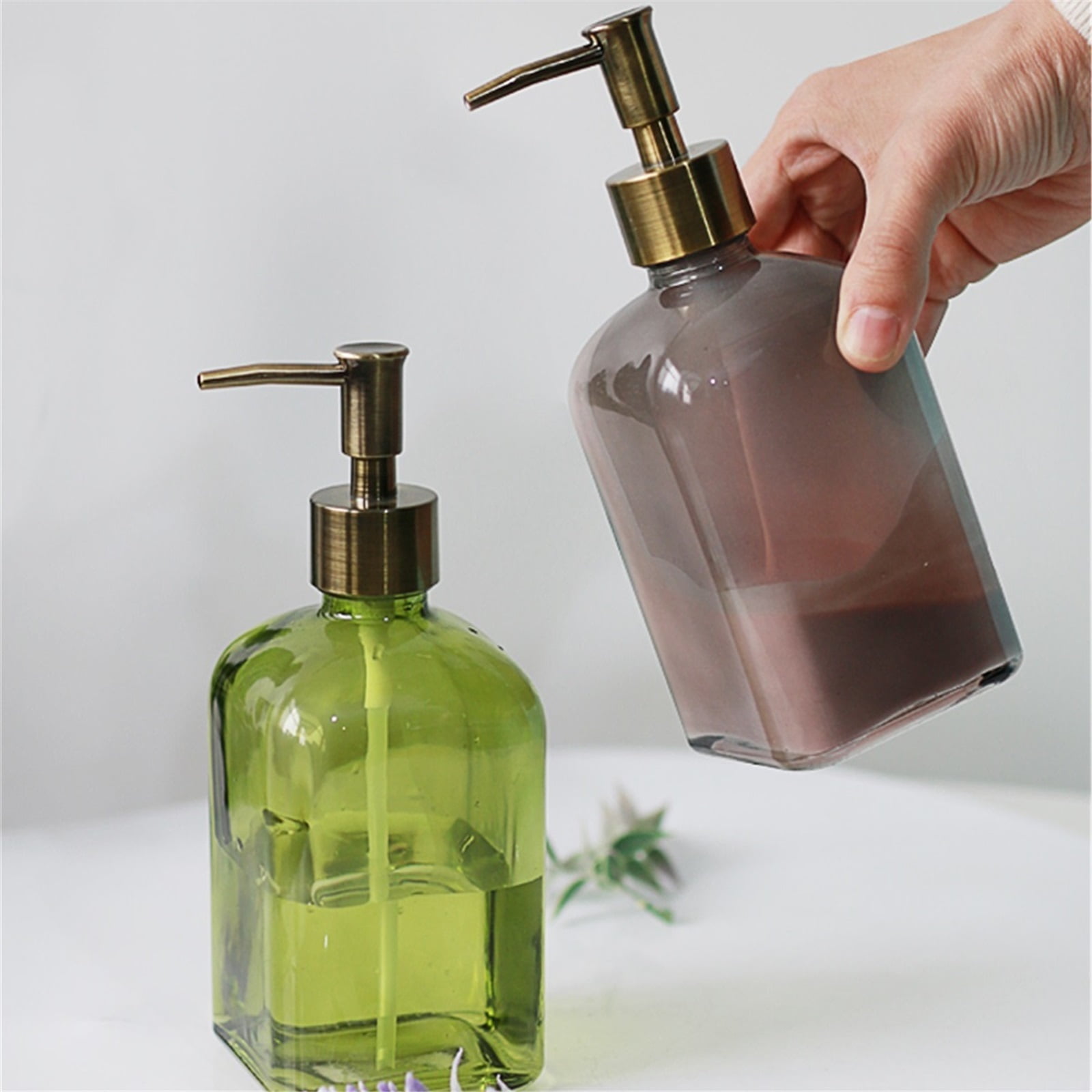 Retro Glass Soap Dispenser With Pump Light Luxury Hotel Lotion Press Bottle 450ml