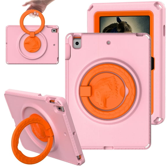 SaniMore for iPad 10.2 inch 9th/8th/7th Generation (2021/2020/2019) Case, Kid-friendly Shockproof EVA Backplane Two-layer Protective Case 360° Rotating Kickstand Holder Anti-fall Csae, Pink
