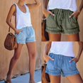 thumbnail image 5 of Women ‘s Washed Denim Shorts Casual Drawstring Elastic Waist Frayed Hem Loose Short Jeans, 5 of 5