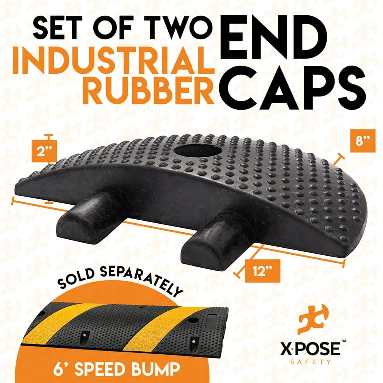 Speed Bump End Cap - Rubber Speed Hump Cover with Modular Interlocking  Design, 8in x 12in x 2” -Set of 2 -by Xpose Safety 