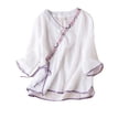 thumbnail image 1 of Birdeem Chemisiers pour Femmes Chemisier pour Femmes Broderie Renaissance Coton et Lin Col en V Manches Courtes Haut Manches Courtes Col en V, 1 of 1