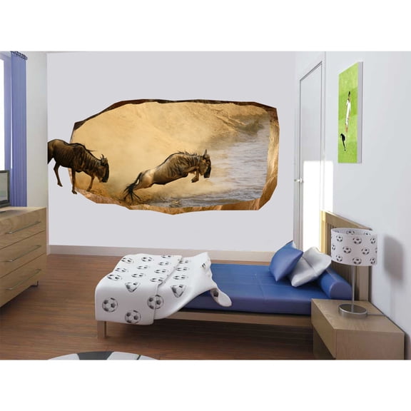 Startonight 3D Mural Wall Art Photo Decor Bison Jump Amazing Dual View Surprise Wall Mural Wallpaper Bedroom Animals Large 47.24 ‘’ By 86.61 ‘’