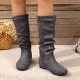thumbnail image 2 of EKVAHL Women's Slouch Mid‑Calf Boots, Relaxed Fit Faux Leather Flat Boots, Low Heel Daily Walking Boots For Fall Street Wear Gray, 2 of 5