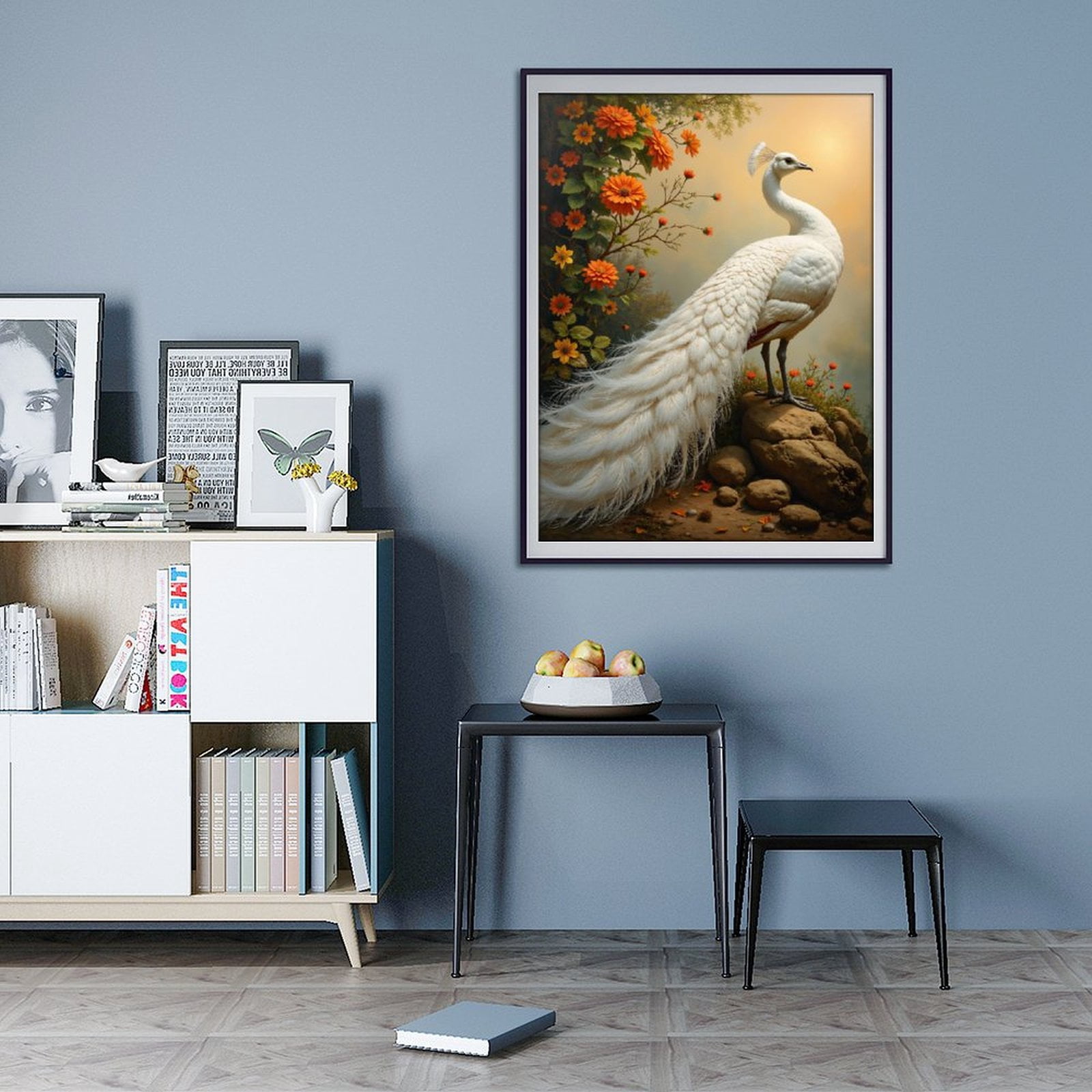 Diamond Art Kit for Adults, White Bird Flowers Rocks Scenery Diamond Painting for Adults Beginners, 5D DIY Diamond Art Painting Kits, Colorful Diamond Painting Craft for Home Decor 12x16