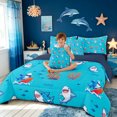 thumbnail image 3 of meiyoeat Kawaii Surfing Cartoon Shark Twin Bedding for Boys Girls, Summer Beach Marine Wildlife Bedding Comforter Set, Blue, Blue Reversible, 7-Piece, 3 of 6
