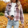 thumbnail image 2 of RYRJJ Womens Cropped Plaid Shacket Flannel Jackets Long Sleeve Button Down Shirts Fall Fashion Coat Tops with Pockets(Red,XXL), 2 of 4