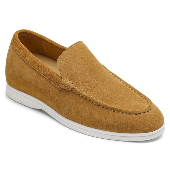 CMR CHAMARIPA Hidden Heel Shoes For Men - Brown Suede Apron Toe Loafer Shoes That Make You Taller 5 CM / 1.95 Inches
