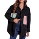 thumbnail image 1 of Camisa holgada de longitud media para mujer, chaqueta con botones de pana, abrigo de manga larga con paneles y hombros caídos, bolsillo de retales verde rosa M, 1 of 7