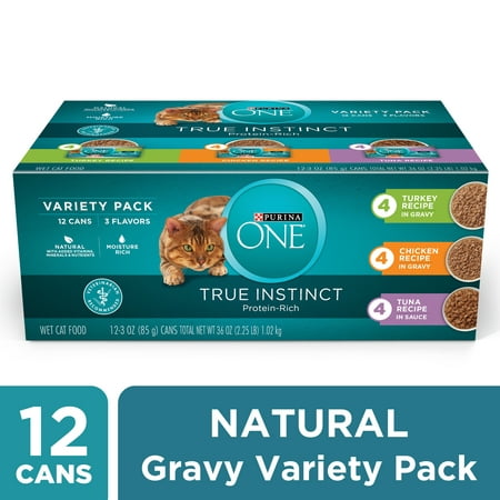 Purina ONE Natural, High Protein Wet Cat Food Variety Pack, True Instinct Turkey, Chicken & Tuna Recipes - (12) 3 oz.