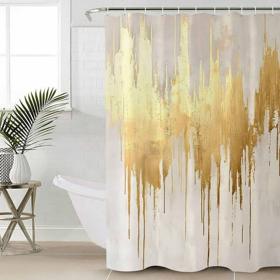 Modern Gold Bathroom Curtain 78 Inch Shower Curtain with Hooks, Abstract Minimalist Grunge Art Color Block Waterproof Polyester Bath Curtain Washable Bathtub Curtain 72''x 78''
