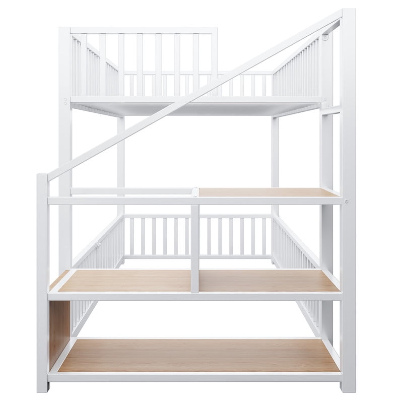 Twin Size Versatile Loft Bed with No Slat Floor Bed & Safety Guardrails, Kids Storage Bunk Bed Frame with Stair