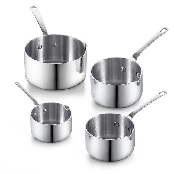 Cooks Standard 18/10 Stainless Steel Butter Warmer Pot Set, 0.15/0.29/0.46/0.68 QT Multi-Ply Clad Small Sauce Pans, Mini Milk Butter Melting Pot with Pour Spout, 4-Piece