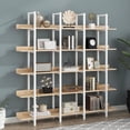 thumbnail image 2 of PORKISS 5 Tier Bookcase, Wood & Steel Open Bookshelf with Metal Frame, Square Vintage Industrial Style Tall Bookshelf, Modern Freestanding Etagere Bookcase for Home Office, Oak/White, 2 of 13