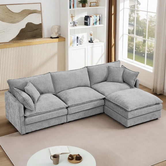 MOONMISS Modular L Shaped Sectional Sofa with Ottoman Chenille 3 Seat Comfy Cloud Couches