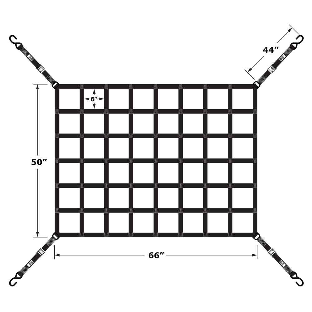 US Cargo Control Heavy Duty Truck Bed Cargo Net, 5.5 Foot x 4.2 Foot (66 Inch x 50 Inch), S-Hook & Cam Buckle Fittings