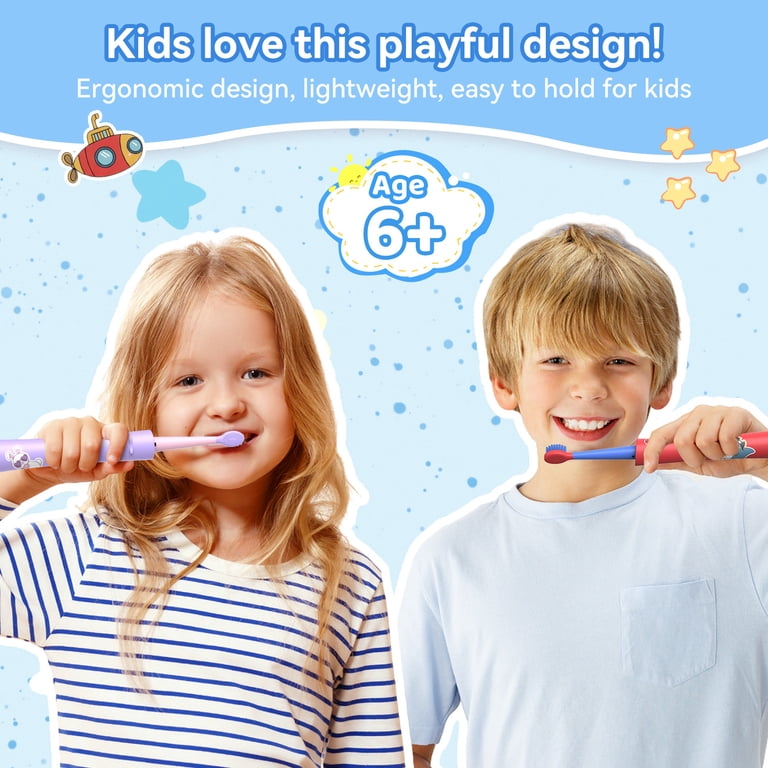 JTF Kids Sonic Electric Toothbrush With 6 Brush Heads, Red photo 7