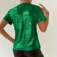thumbnail image 2 of Womens Short Sleeve Dressy Tops Summer Trendy Casual Shiny Velvet T Shirt Crew Neck Casual Tunic Tees (2XL, Green), 2 of 8