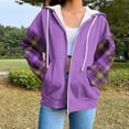 thumbnail image 2 of Miluxas Women Plaid Hooded Drawstring Sweatshirt Long Sleeve Hoodie Jacket Casual Loose Zipper Tops with Pocket Purple L(L), 2 of 6