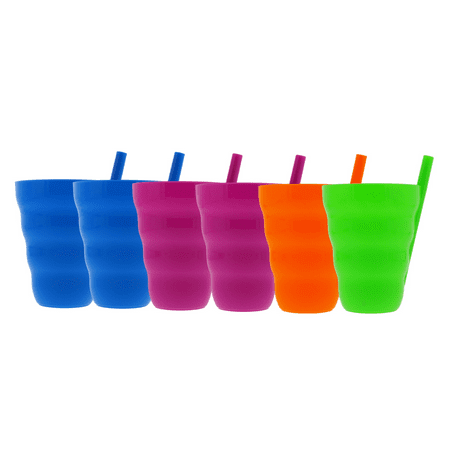 Arrow 10oz Sip A Cup with Built in Straw, 6pk - Straw Cups for Toddlers, Kids Cup with Straw, Plastic Toddler Straw Cup - BPA Free, Dishwasher Safe, Stackable Kids Cup - Purple, Blue, Green, Orange
