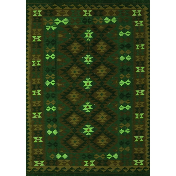 Ahgly Company Indoor Rectangle Southwestern Green Country Area Rugs, 3' x 5'