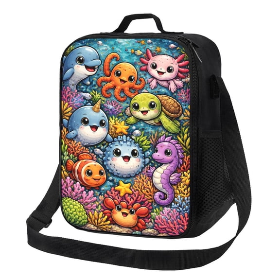 Ocean Animal Lunch Bag Insulated Thermal Lunch Box with Shoulder Strap & Handle for Women and Men