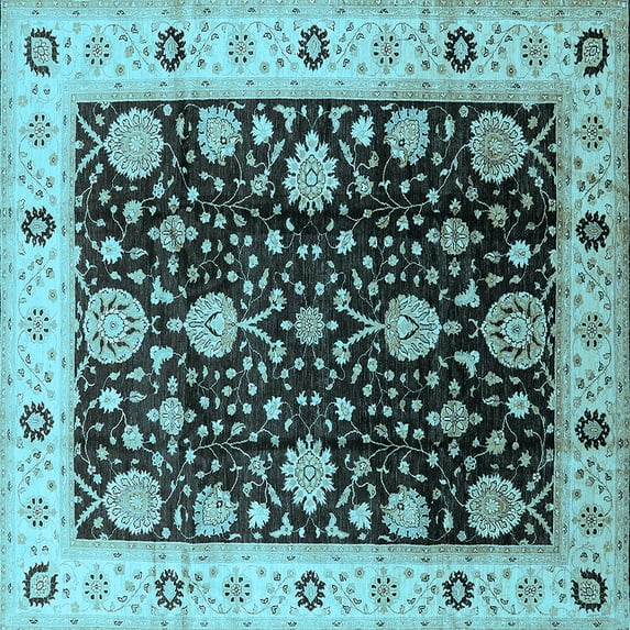 Ahgly Company Indoor Square Oriental Light Blue Traditional Area Rugs, 7' Square