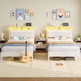 thumbnail image 3 of Greenstell Twin LED Bed Frame with Headboard Storage - Charging Station,Off White, 3 of 9
