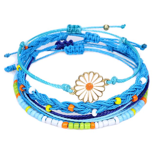 Pulseras de flores tejidas para mujeres, adolescentes, niñas, niños, parejas, envoltura de cuerda, encanto, playa, surf, trenzado, ajustable