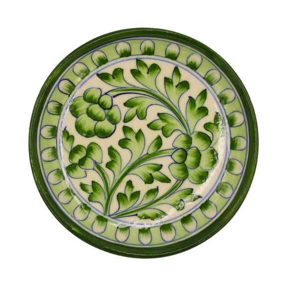 Natriel Green Floral Decorative Wall Hanging Blue Pottery Plate 06" – Unique Art Piece for Any Space