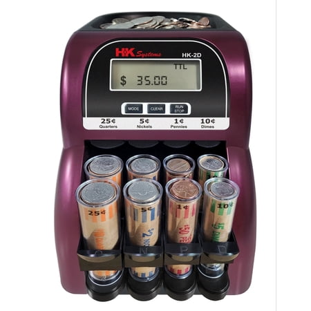 HK SYSTEMS HK-2D, Digital USD Coin Counter and Sorter with LCD Display, Sorts 260 Coins Per Minute into Coin Wrappers, 2 Row Coin Wrapper Tubes Included