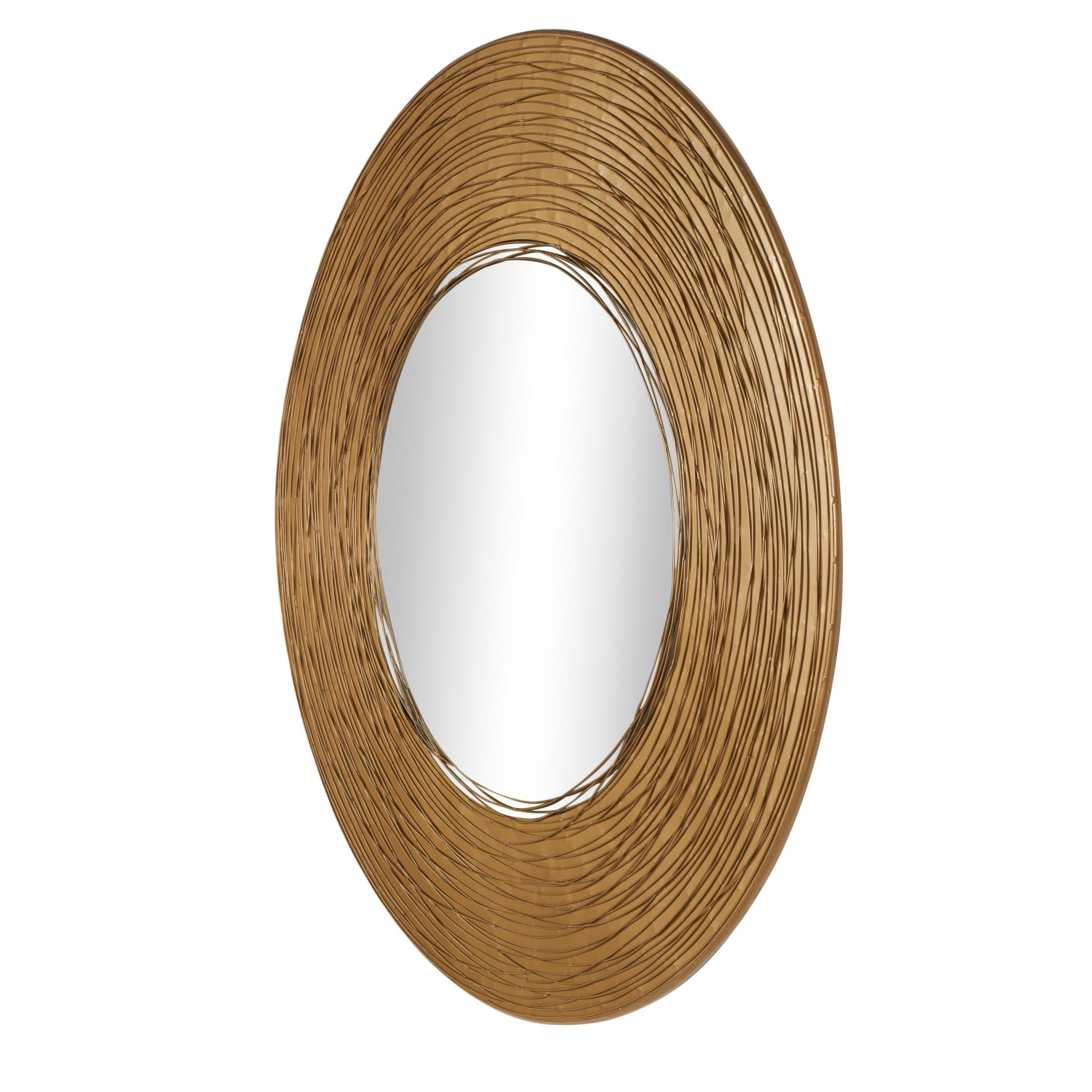 DecMode 35" x 35" Gold Abstract Wall Mirror with Overlapping Wire Rings