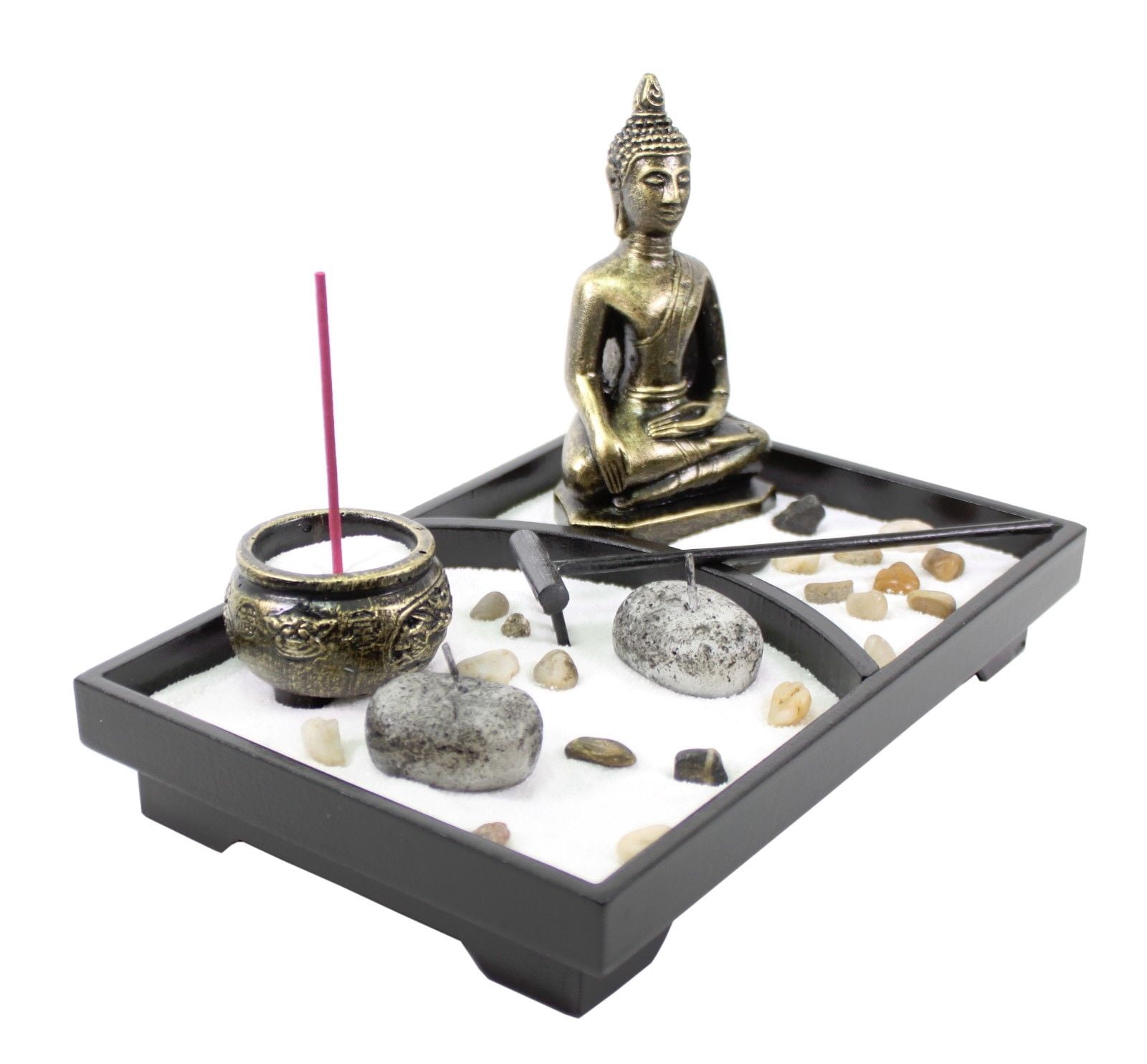 Tabletop Zen Garden Buddha Rock Rake Sand Candle Incense Burner Home Decor Gift ?