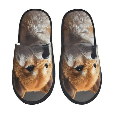 

Honeii Regal Shiba Inu Print Furry Slippers Bedroom Slippers for Women and Men Fuzzy Plush Comfy Faux Fur Lined Slide Shoes -Large