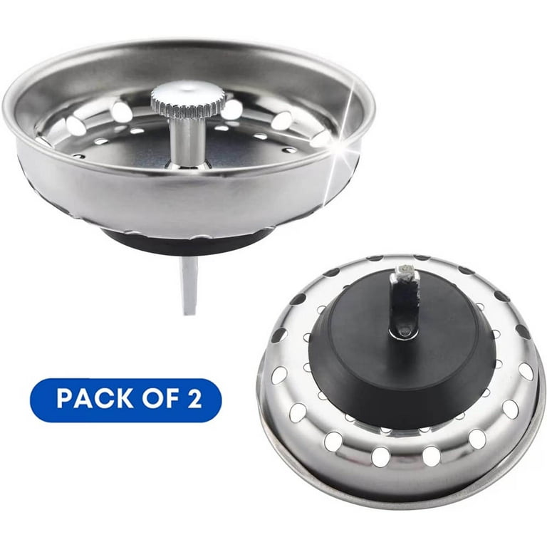 3-1/2 in. Strainer Basket Fixed Post Replacement for Kitchen Sink Drains Stainless Steel and Rubber Stopper (2-Pack)