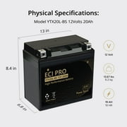 ECI ProYTX20L-BS Motorcycle Battery 12V 20Ah 330CCA – Powersports Battery for Harley-Davidson
