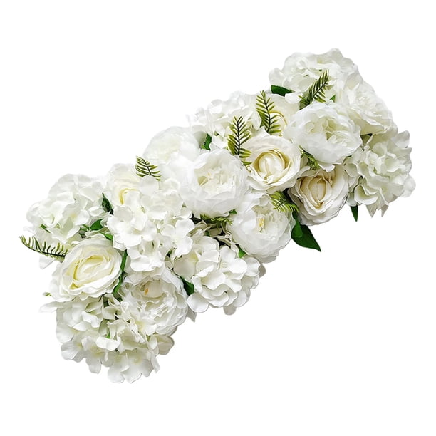 Paneles de pared de flores Paneles de pared artificiales 3D, arreglos florales de rosas de seda, artesanías florales para boda, Día de San Valentín, decoración de Blanco A 50cmx22cm Fanmusic Paneles de pared de flores