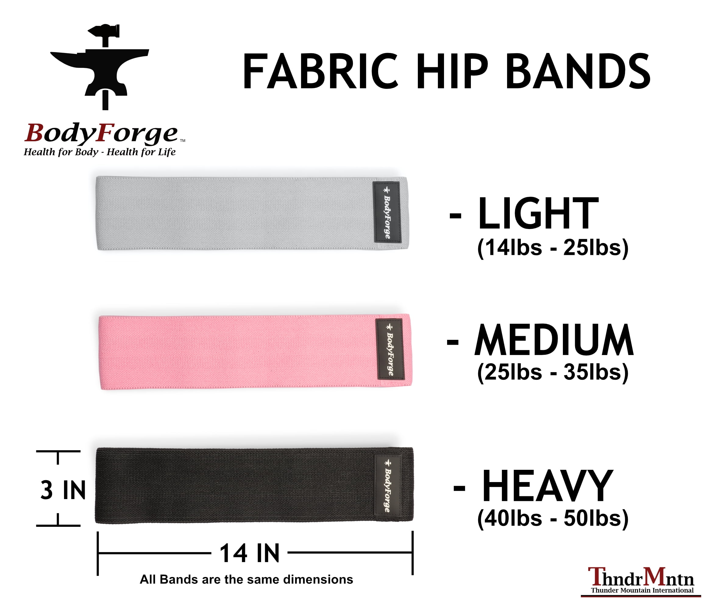 BodyForge Fabric Hip Resistance Exercise Bands Set with Carry Bag…
